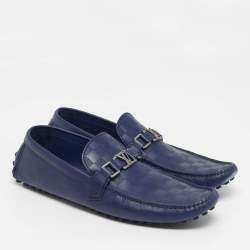 Pre Owned Louis Vuitton Hockenheim Size 45 Navy Blue Damier Infini Leather Loafers