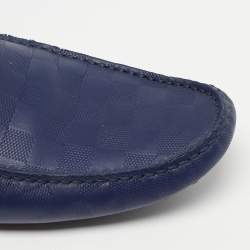 Pre Owned Louis Vuitton Hockenheim Size 45 Navy Blue Damier Infini Leather Loafers