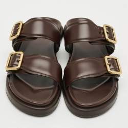Pre Owned Louis Vuitton Venice Size 45 Dark Brown Leather Flat Slide
