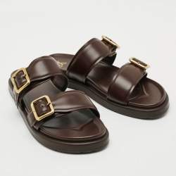 Pre Owned Louis Vuitton Venice Size 45 Dark Brown Leather Flat Slide
