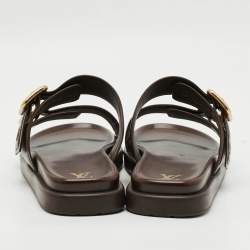 Pre Owned Louis Vuitton Venice Size 45 Dark Brown Leather Flat Slide