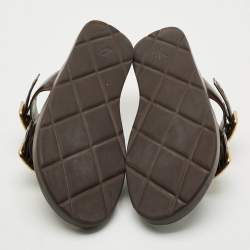 Pre Owned Louis Vuitton Venice Size 45 Dark Brown Leather Flat Slide
