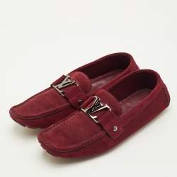 Pre Owned Louis Vuitton Monte Carlo Size 41 Dark Red Suede Slip On Loafers