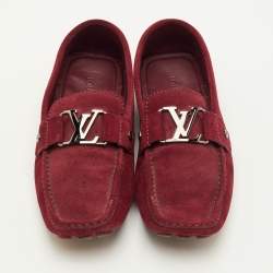Pre Owned Louis Vuitton Monte Carlo Size 41 Dark Red Suede Slip On Loafers