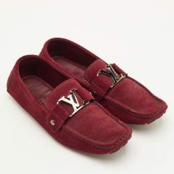 Pre Owned Louis Vuitton Monte Carlo Size 41 Dark Red Suede Slip On Loafers