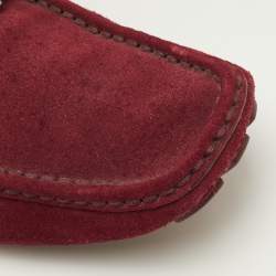 Pre Owned Louis Vuitton Monte Carlo Size 41 Dark Red Suede Slip On Loafers
