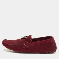 Pre Owned Louis Vuitton Monte Carlo Size 41 Dark Red Suede Slip On Loafers
