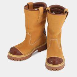 Pre Owned Louis Vuitton Timberland Lv X Timberland Collaboration Mid Boots Beige/Brown Nubuck Leather EU 42.5