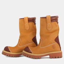 Pre Owned Louis Vuitton Timberland Lv X Timberland Collaboration Mid Boots Beige/Brown Nubuck Leather EU 42.5