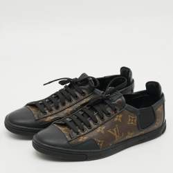 مملوكة مسبقًا حذاء رياضي لوي فيتون سلالوم كانفاس بني مونوغرامي بعنق قصير مقاس 42.5