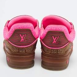 Pre Owned Louis Vuitton LV Trainer Size 38 Brown/Pink Leather and Suede Low Top Sneakers