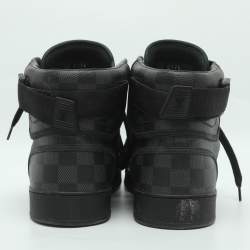 Pre Owned Louis Vuitton Rivoli Size 42.5 Grey/Black Damier Canvas and Leather High Top Sneakers
