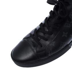 Louis Vuitton Black Leather And Monogram Eclipse Canvas Match Up High Top Sneakers Size 42