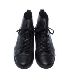 Louis Vuitton Black Leather And Monogram Eclipse Canvas Match Up High Top Sneakers Size 42