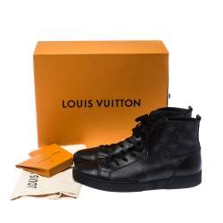 Louis Vuitton Black Leather And Monogram Eclipse Canvas Match Up High Top Sneakers Size 42