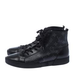 Louis Vuitton Black Leather And Monogram Eclipse Canvas Match Up High Top Sneakers Size 42
