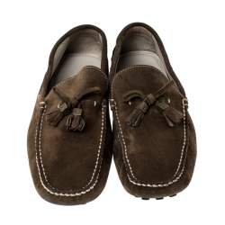 Pre Owned حذاء لوفرز لوي فيتون امولا بشراريب سويدي بني مقاس 41.5