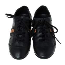 Pre Owned Louis Vuitton Black Leather Lace Up Sneakers Size 39