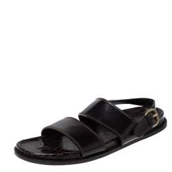 Pre Owned Louis Vuitton Brown Croc Leather Flat Sandals Size 43