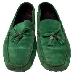 مملوكة مسبقًا حذاء لوفرز لوي فيتون امولا بشراريب سويدي أخضر مقاس 44