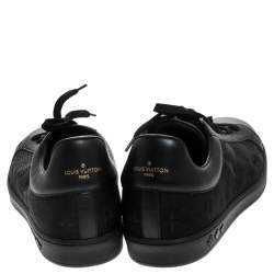 Pre Owned Louis Vuitton Black Leather and Monogram Canvas Low Top Sneakers Size 45