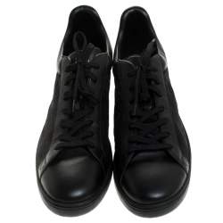 Pre Owned Louis Vuitton Black Leather and Monogram Canvas Low Top Sneakers Size 45