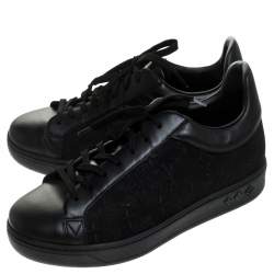 Pre Owned Louis Vuitton Black Leather and Monogram Canvas Low Top Sneakers Size 45