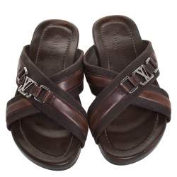 Pre Owned صندل لوي فيتون سيور متقاطعة جلد وقماش بني مقاس 41