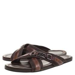 Pre Owned صندل لوي فيتون سيور متقاطعة جلد وقماش بني مقاس 41