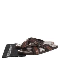 Pre Owned صندل لوي فيتون سيور متقاطعة جلد وقماش بني مقاس 41