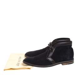 Pre Owned Louis Vuitton Blue Suede And Tan Leather Trim Sneaker Boots Size 43
