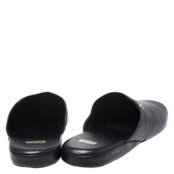 Louis Vuitton x Supreme Black Leather Hugh Flat Slippers Size 39