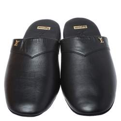 Louis Vuitton x Supreme Black Leather Hugh Flat Slippers Size 39