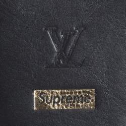 Louis Vuitton x Supreme Black Leather Hugh Flat Slippers Size 39