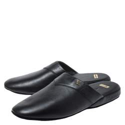 Louis Vuitton x Supreme Black Leather Hugh Flat Slippers Size 39