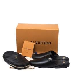 Louis Vuitton x Supreme Black Leather Hugh Flat Slippers Size 39