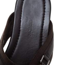 Pre Owned Louis Vuitton Brown Fabric And Leather Criss-Cross Flat Sandals Size 43.5