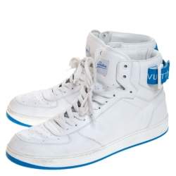 Louis Vuitton White/Blue Leather Rivoli High Top Sneakers Size 42