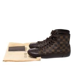 مملوكة مسبقًا حذاء رياضي لوي فيتون مرتفع من أعلى أربطة جلد بني وكانفاس دامييه أيبين مقاس 40
