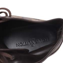 مملوكة مسبقًا حذاء رياضي لوي فيتون مرتفع من أعلى أربطة جلد بني وكانفاس دامييه أيبين مقاس 40