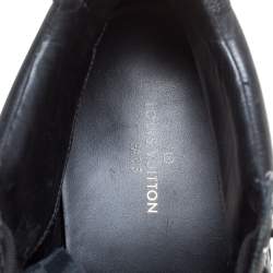 Pre Owned Louis Vuitton Black Leather And Damier Ebene Canvas Oberkampf High Top Boots Size 42