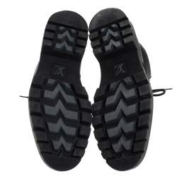 Pre Owned Louis Vuitton Black Leather And Damier Ebene Canvas Oberkampf High Top Boots Size 42