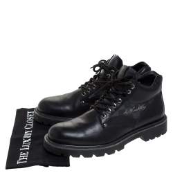 Pre Owned Louis Vuitton Black Leather And Damier Ebene Canvas Oberkampf High Top Boots Size 42