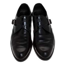 مملوكة مسبقًا Louis Vuitton Black Leather Infini Single Monk Strap Derby Size 42