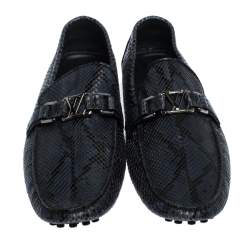 Pre Owned Louis Vuitton Blue Snakeskin Hockenheim Loafers Size 42