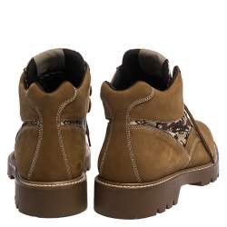 Pre Owned Louis Vuitton Brown Suede and Canvas Oberkampf Ankle Boots Size 43