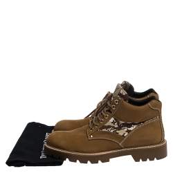 Pre Owned Louis Vuitton Brown Suede and Canvas Oberkampf Ankle Boots Size 43