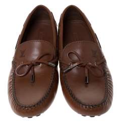 Pre Owned Louis Vuitton Brown Leather Arizona Moccasin Size 42