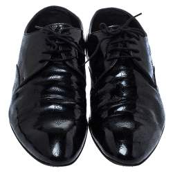 Pre Owned حذاء ديربي لوي فيتون رباط جلد لامع مونوغرامي مخرم أسود مقاس 43