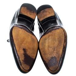 Pre Owned حذاء ديربي لوي فيتون رباط جلد لامع مونوغرامي مخرم أسود مقاس 43